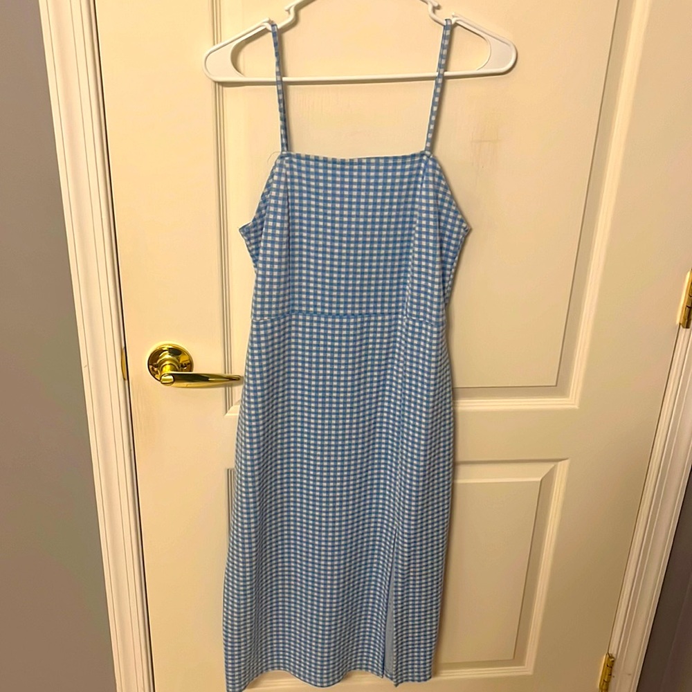 Zara large blue and white check dress